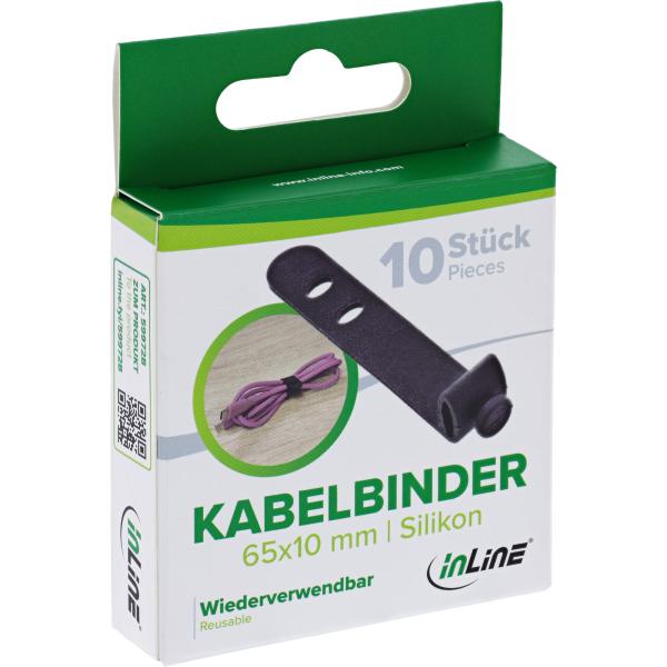 10er Pack InLine® Kabelbinder Silikon, wiederverschließbar, 65x10mm, schwarz