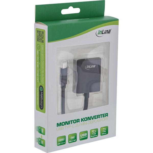 InLine® USB Display Konverter, USB-C ST zu Mini DisplayPort 4K/60Hz, schwarz