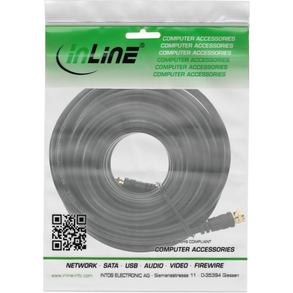 InLine® SAT-Anschlusskabel, 2x geschirmt, 2x F-Stecker, >85dB, schwarz, 15m