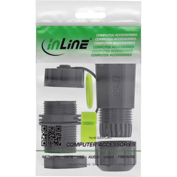 InLine® USB-A-Kabelkupplung, kurz, IP68, 2x USB-A Buchse, geschirmt