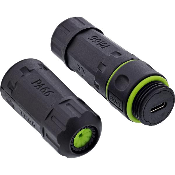 InLine® USB-C-Kabelkupplung, IP68, 2x USB-C Buchse, geschirmt, M20