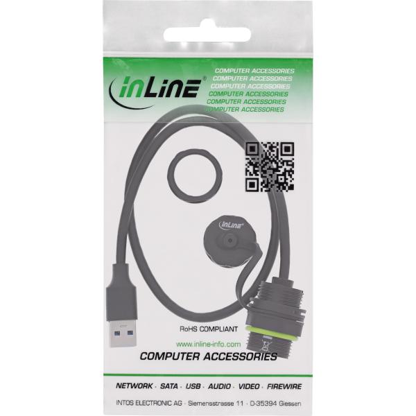 InLine® USB-A-Kabelkupplung, IP68, geschirmt, Buchse zu Stecker, 50cm