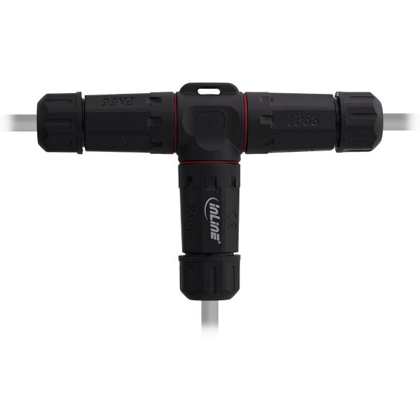 InLine® Netzkabelkupplung, IP68, 3-polig, 3-Wege, M20, schwarz