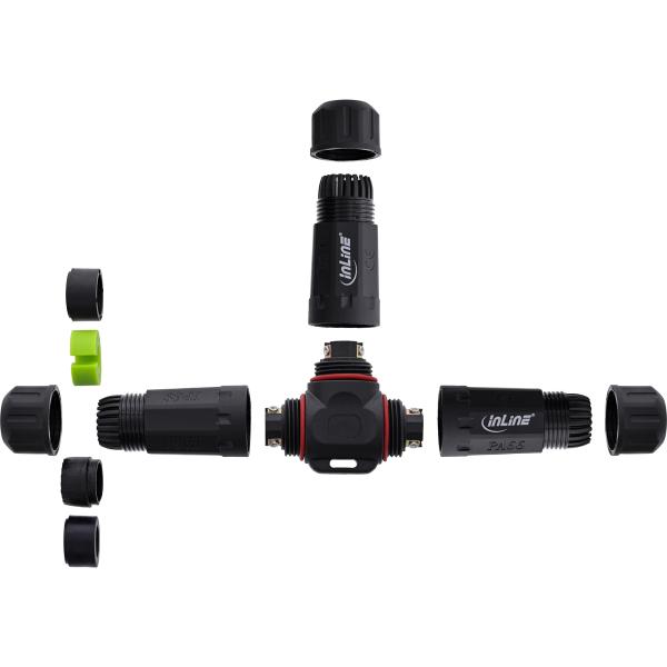 InLine® Netzkabelkupplung, IP68, 3-polig, 3-Wege, M20, schwarz