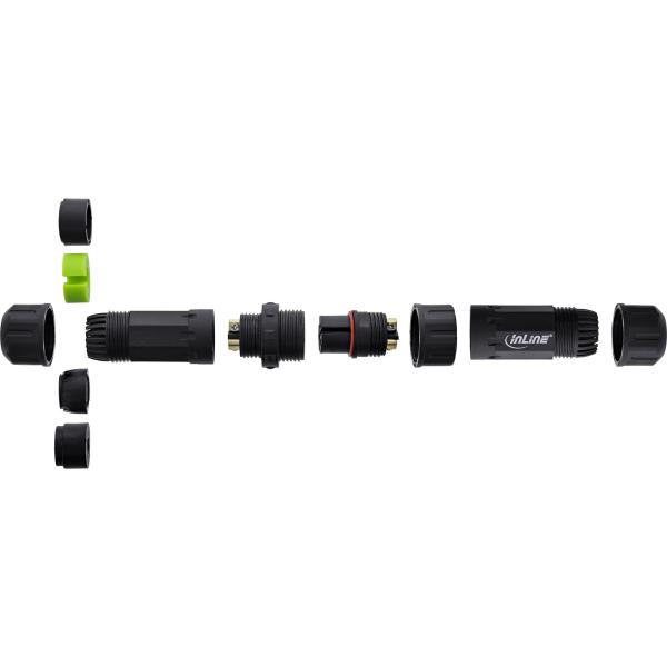 InLine® Netzkabelkupplung, IP68, 3-polig, Stecker/Buchse, M20, schwarz
