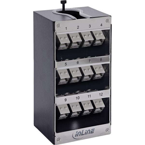 InLine® Verteilerkasten 12-Port Cat.6A Wand-/Hutschiene inkl. Keystone-Module