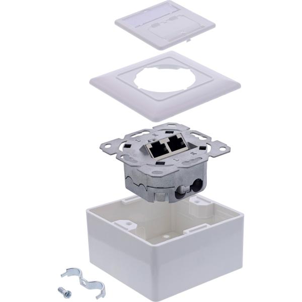 InLine® Cat.6A Netzwerkdose, 2x RJ45, AP/UP, geschirmt, weiß, 76842A