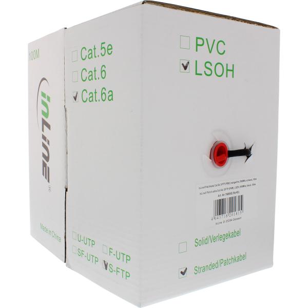 InLine® Patchkab., S/FTP (PiMf), Cat.6A, 500MHz, halogenfrei, CU, schwarz, 100m