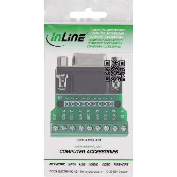 InLine® Terminalblock D-Sub 9 Buchse, Schraubklemme, Schraubsicherung