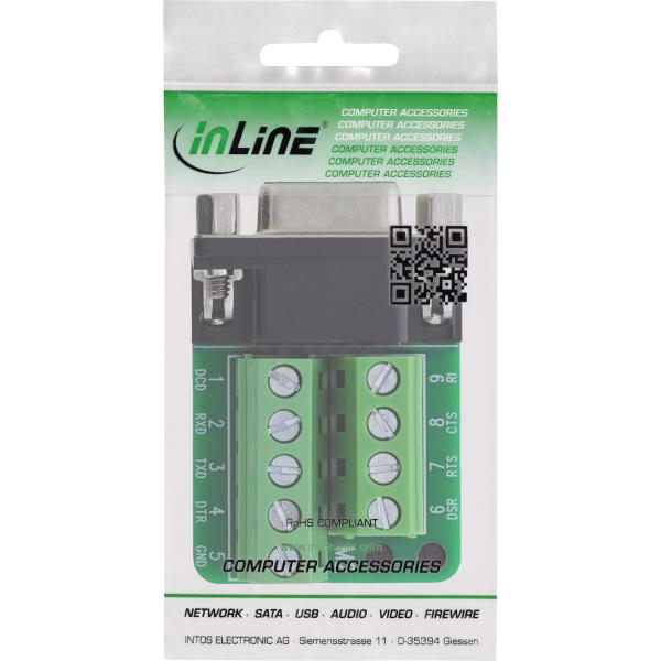 InLine® Terminalblock D-Sub 9 Buchse, 2-reihig, Schraubklemme, Schraubsicherung
