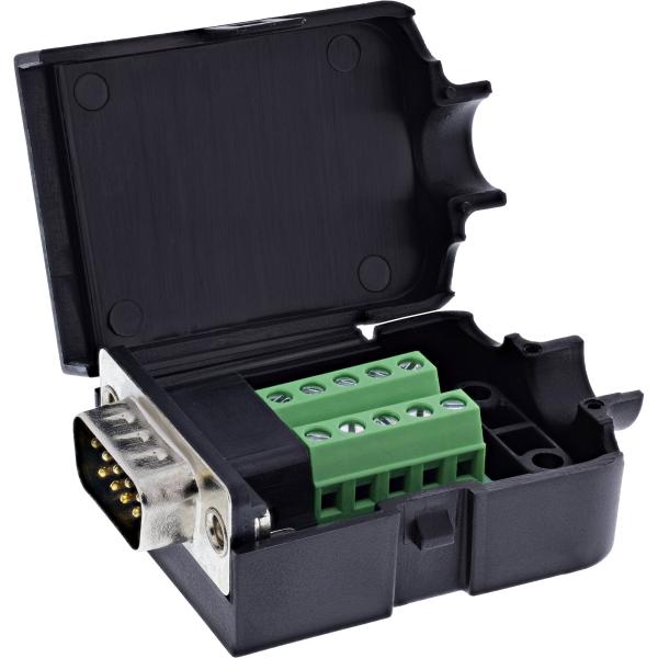 InLine® D-Sub 9 Breakout-Terminalblock, Stecker, Schraubklemme, Rändelschraube