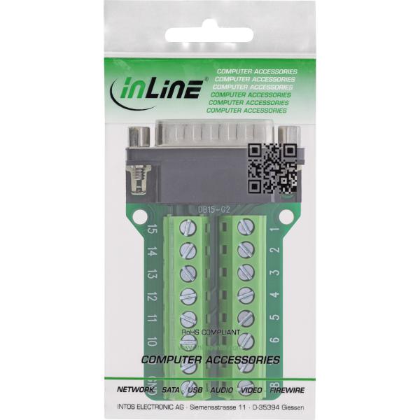 InLine® D-Sub 15 Terminalblock, Stecker, 2-reihig, Schraubklemme